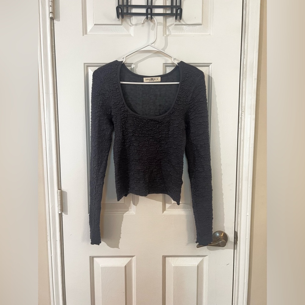 Natural Life Danielle Square Neck Textured Long Sleeve Top in Navy - Picture 3 of 6